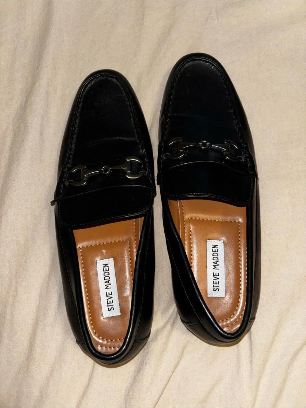 Steve Madden Black Leather Bit-Detail Slip-On Loafers
